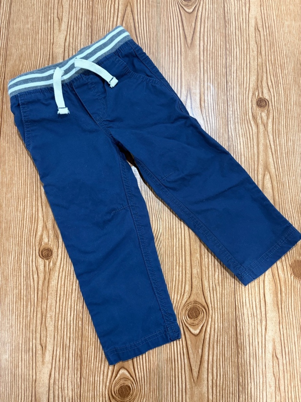 7/$20 Boys Navy Pull-On Casual Pants with Striped Waistband and Drawstring 2T